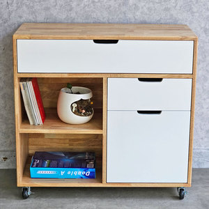 80x35x70cm Mobile Rubber Wood 4-Drawer Flat Panel Door Minimalist Living Room <b>Chest</b> of Drawers KTB68157 Furniture - Product Image 3