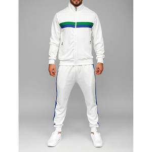 Survêtement en velours pour homme Blanc Brodé Teint uni Écologique Respirant Fermeture éclair - Product Image 1