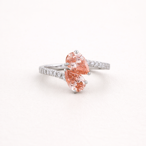 Anillo de Dos Piedras con Diamante Rosa Cultivado en Laboratorio, Plata de Ley 925, Baño de Rodio, Banda Pavé, Estilo Étnico, Joyería Fina - Product Image 1