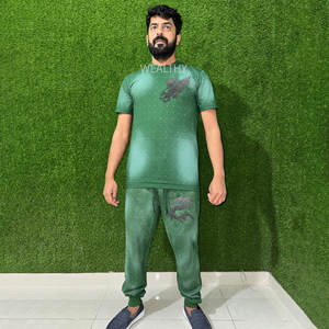 เซ็ตกางเกงขายาวเสื้อยืดสองชิ้นสำหรับผู้ชายแนวสตรีทระบายอากาศได้ดีดีไซน์ตามสั่ง2025มาใหม่ - Product Image 1