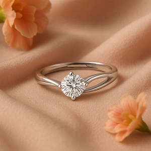 NOVAMART Fine Minimalist Pure <b>Silver</b> <b>Solitaire</b> <b>Ring</b> Geometric Platinum Diamond Engagement Promise IGI Certified Rhodium VVS1 Set - Product Image 1