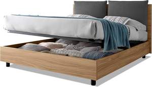 Cama Matrimonial con Contenedor 140x195 cm, HECHO EN ITALIA, Cabecero Acolchado con Cojín y Rejilla de Láminas, Madera de Roble EVERGREENWEB - Product Image 4