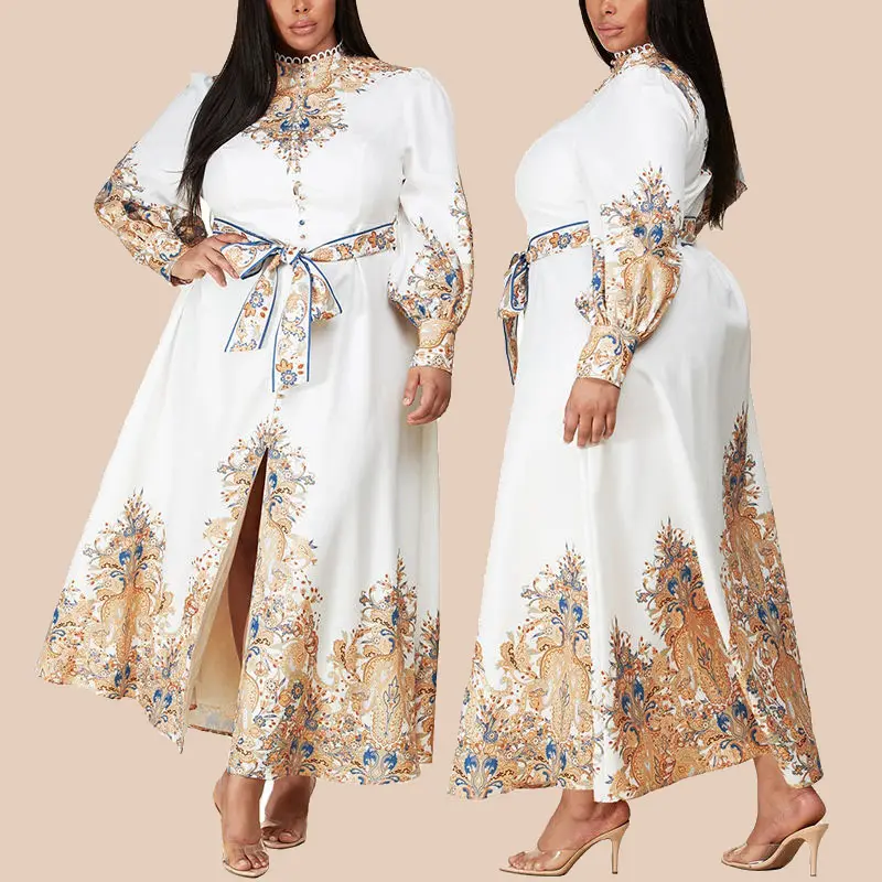 New Designs Maxi Sundress Summer Long Sleeve High End Muslim Women 4xl 5xl 6xl 7xl Plus Size Dresses