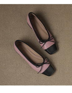 Bailarinas de cuero genuino púrpura para mujer, cómodas bailarinas de punta cuadrada para mujer con lazo, zapatos de oficina para mujer para el trabajo - Product Image 3