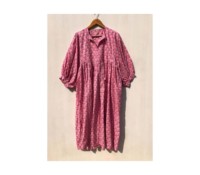 Robe midi en coton rose, robe courte, robe longue à imprimé floral, col profond avec fermeture à cordon, cadeau pour elle