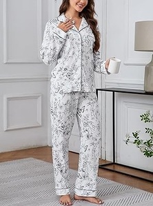 Nouvel arrivage – Ensemble pyjama d'été en coton pour femme, style mignon, haut à manches longues et pantalon long, col à revers – Vente en gros - Product Image 2