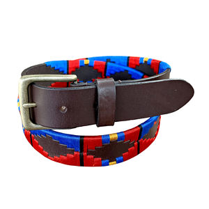 Cinturón de cuero genuino con logotipo personalizado estilo lujoso informal de alta calidad para jóvenes elegantes en latón macizo rojo y azul auténtico - Product Image 1