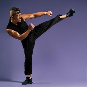 Costume de karaté pour hommes adulte noir karaté Gi habiller uniforme avec bandeau ceinture semblant jouer Halloween Cosplay tenue de fête - Product Image 5