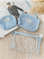 Nouvelle conception, sac de voyage cosmétique mini tendance en vinyle écologique avec fermeture éclair, ensemble de sacs de rangement pour soins de la peau et maquillage