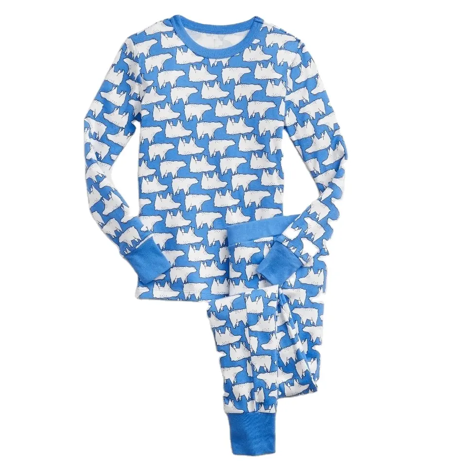 Conjunto de ropa de dormir con estampado de oso Polar para niños, 100% algodón, top y pantalón estampado, servicio OEM