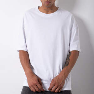 Camiseta básica para hombre con hombros caídos 2025, dobladillo curvo de gran tamaño, color personalizado, alta calidad, % 100 algodón, ropa de calle informal OEM - Product Image 1