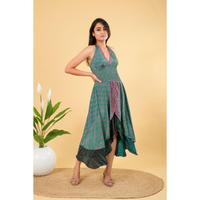 Robe mi-longue vintage en soie pour femme, dos nu, col en V, coupe trapèze, taille élastique, pour soirée d'été, smockée, tissée et lavable