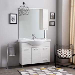 Mobile bagno a terra Koricini Ravenna 105 cm con specchio a parete e luce LED in rovere bianco - Product Image 2
