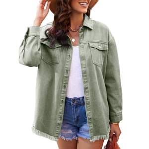 Chaqueta vaquera sostenible para mujer 2025 Chaqueta vaquera para mujer Precio al por mayor de acentos desgastados de alta calidad - Product Image 2