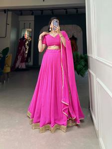 Último diseñador étnico Georgette Lehenga Choli de Fab Zone Borde de encaje impreso apropiado para adultos de alta calidad para bodas - Product Image 3