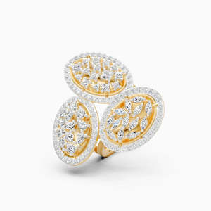 Ethical Lab Grown Diamond Oval Style Art Deco Cocktail <b>Statement</b> <b>Ring</b> | 2.18 Ct In 9K Yellow White And Rose Gold - Product Image 1