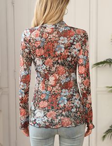 Vente en gros locale US Stock tendance pour femmes haut à col montant et à fleurs chemisier à manches longues en maille chemisier chemises pour femmes - Product Image 6
