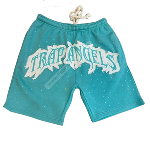 Vente en gros de short de survêtement turquoise personnalisé Short de survêtement avec logo professionnel en strass Short de survêtement avec strass imprimé personnalisé à vendre - Product Image 1
