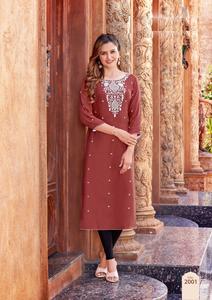 Kurtis prêts à porter pour femmes, en rayonne tissée avec broderie en fil de coton, style Inde et Pakistan, pour la vente en gros - Product Image 2