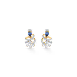 Boucles d'oreilles clous en or blanc saphir tourbillonnant pour femme - Design géométrique zircon et perle - Product Image 3