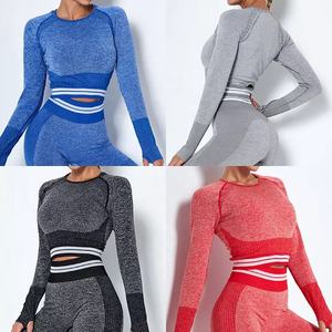 Femmes taille haute Gym Fitness ensembles sans couture serré Legging Scrunch bout à bout entraînement Yoga pantalon Top vente respirant taille élastique - Product Image 2