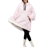 Toptan kore dokuma boy giyilebilir battaniye Hoodie kadınlar erkekler için katı polar cep tam kollu sıcak kışlık kıyafet