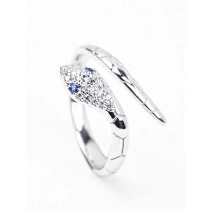 NOVAMART Fine Romantic 925 Sterling <b>Silver</b> Snake Finger <b>Ring</b> <b>Adjustable</b> Band with Pear Cut Diamond Rhodium Plated Cute Style Who - Product Image 3
