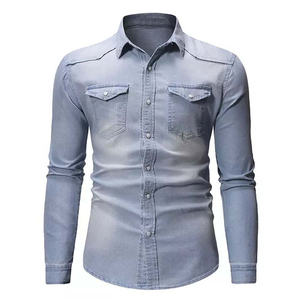 Camisa vaquera gris oscuro con lavado ácido para hombre, informal Camisa vaquera de manga larga para hombre, ropa de abrigo de servicio al por mayor de talla grande 2025 - Product Image 3