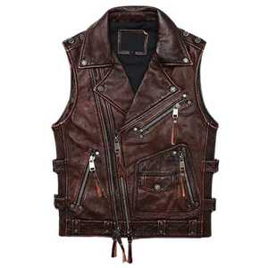 Gilet en cuir coupe-vent tendance pour homme, style urbain, fermeture boutonnée, personnalisable, emballage prêt à la vente - Product Image 1