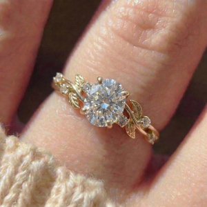 Vintage Leaf Design Oval Cut Moissanite Engagement <b>Ring</b> for Women 14K Gold Plated Wedding Bridal <b>Ring</b> Fine Jewelry - Product Image 3
