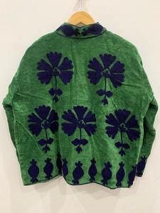 Green Velvet Suzani Embroidered Short Jacket Short Floral Jacket Boho Style Street Fashion <b>Quilted</b> Coat - Product Image 2