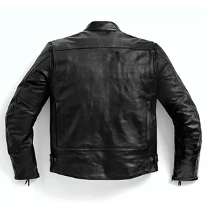 Chaqueta de moto de cuero negro genuino para motociclistas con mangas a rayas Chaqueta de moto de cuero de pista protegida blindada CE para hombres - Product Image 2