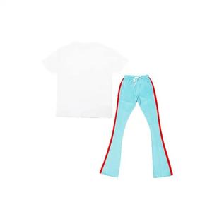 Ensembles de survêtements vintage pour hommes, pantalons de jogging évasés d'été, t-shirt et pantalon personnalisés, vente en gros - Product Image 6