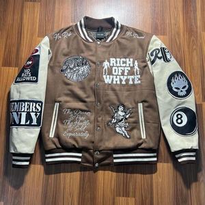 แจ็กเก็ตเบสบอลสำหรับผู้ชายวิทยาลัยแจ็คเก็ตขนสัตว์เลตเทอร์แมนแขนหนังปักโลโก้ได้ตามต้องการ - Product Image 2