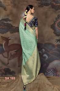 Peach & Green tejido viscosa Dola seda Butti Work Saree Con diseñador bordado trabajo blusa para boda ropa festiva - Product Image 3