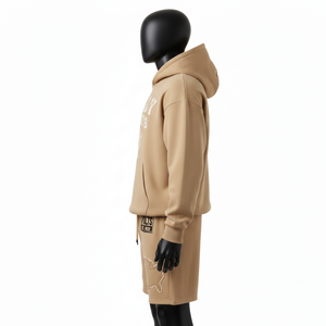 Conjunto de Sudadera con Capucha y Pantalones Cortos de Felpa de Algodón y Poliéster de 320 GSM para Hombre, Color Camel, Estilo Casual, con Logotipo Personalizado Bordado/Aplicado - Product Image 5