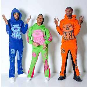 Sweats à capuche pour hommes Rhinestone 100% coton Pantalon de survêtement et sweat à capuche lavage à l'acide Ensemble surdimensionné avec fermeture éclair personnalisée poids lourd pour hommes - Product Image 2