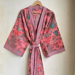 Ropa de dormir de verano Regalo de talla única para ella Kimono de algodón indio Pájaro y estampado floral Kimono Robe Ropa de dormir de verano Bata - Product Image 1