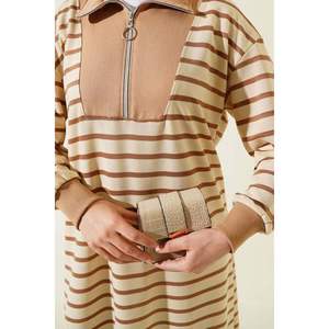 Robe rayée à demi-zip sur le devant Latte - Product Image 2