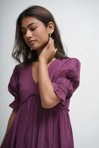 เดรสแม็กซี่ผ้าฝ้าย100% ชุดเดรสแขนสั้นผ้าคอตตอนสีม่วงสไตล์โบฮีเมียนลำลองผ้ายืดสำหรับฤดูร้อนเดรสไซส์ใหญ่พิเศษ - Product Image 5