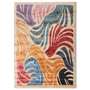 Tapis linéaires en viscose tuftés à la main, motif abstrait ivoire, pour usage domestique - PTPV-23 - Product Image 1