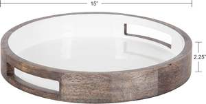 Plateau en bois de forme personnalisée moderne, diamètre 15 pouces, gris délavé, plateau rond blanc pour la cuisine, la salle à manger, la table basse, le service à domicile - Product Image 6