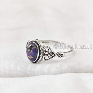 แหวนสตรีพลอยเทอร์ควอยซ์จากทองแดงสีม่วงธรรมชาติประดับคริสมาสต์ทำด้วยมือเครื่องประดับ925แหวนเงินสเตอร์ลิง - Product Image 2
