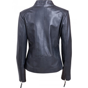 Veste de motard en cuir véritable pour femmes Automne Hiver Manches longues Casual Slim Solid Color Zipper Satin Woven Reversible Coat - Product Image 6