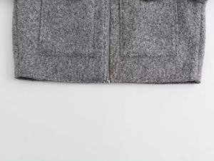 Chaqueta informal para mujer con cremallera bordada cuello vuelto manga larga Color gris sólido transpirable bolsillos delanteros impermeables - Product Image 5