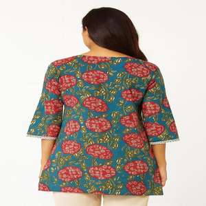 Kurtis Cortos de Algodón Estampados a Mano, Túnica de Algodón Multicolor de Moda, Vestido Corto Informal de Verano 100% Algodón Puro para Mujer - Product Image 2