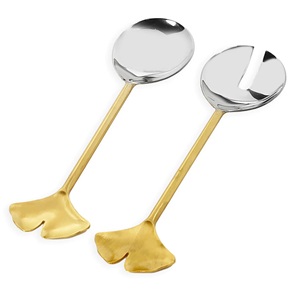 Ensemble de serveurs à salade en acier inoxydable haut de gamme, ustensiles de service en métal doré de qualité supérieure pour hôtels, stations balnéaires et restaurants - Product Image 1