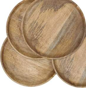 แผ่นไม้ทรงกลมขนาด11นิ้วสำหรับมื้อค่ำจานไม้ธรรมชาติแท่นชาร์จสำหรับวางตรงกลางธรรมชาติ4แพ็ก - Product Image 4