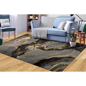 Alfombra con Estampado de Mármol Dorado - Moderna, para el Hogar, Entrada, Escalera, Negra, Alfombra de Chenilla - Product Image 3