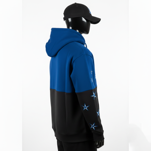 Sweat à capuche en polaire de coton premium 300 GSM, bleu et noir, design à panneaux, coupe ajustée, logo brodé personnalisé, sweat à capuche basique - Product Image 2